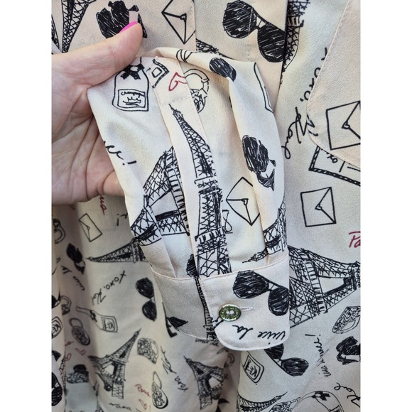 Karl Lagerfeld Blouse Pink Love From Paris Eiffel Tower Size XS EUC - Picture 6 of 9